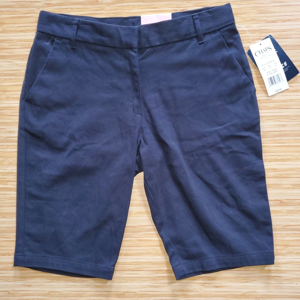 CHAPS Girls Bermuda Shorts Navy Khaki School Uniform Pants Adjustbl Waist 14 NWT